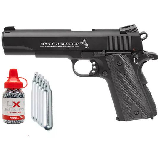 Paquete Pistola 1911 Colt Commander CO2 Posta Cal .177 4.5mm