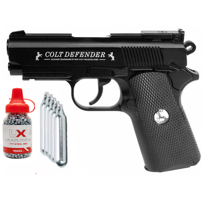 Paquete Pistola Colt Defender CO2 Posta Cal .177 4.5mm